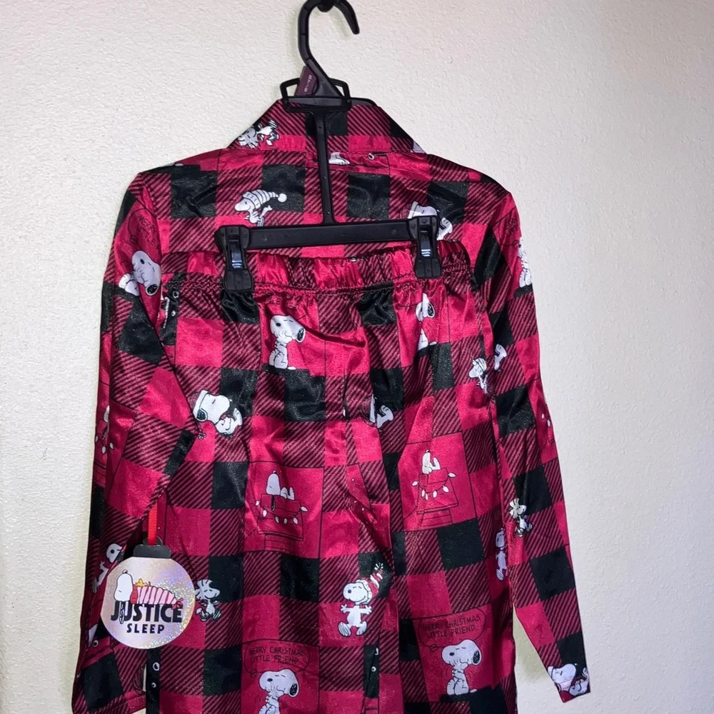 Justice Red and Black Snoopy Pajama Set Long‎ Sleeve and Pants NWT Size M 10